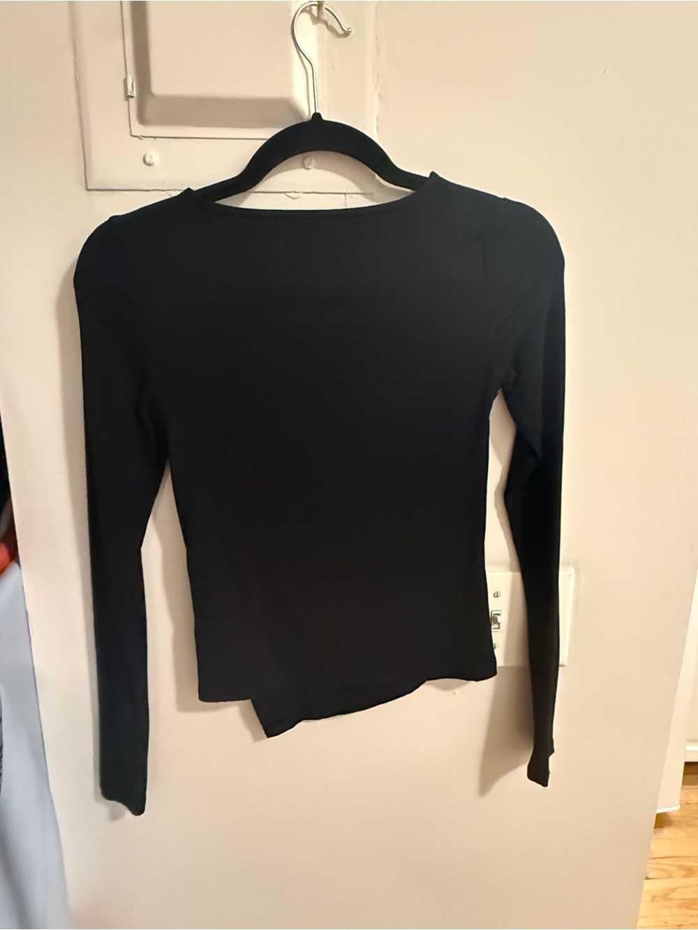 Pink Rose Black Long Sleeve Women's asymmetrical Top